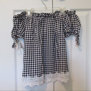 black and white off the shoulder top